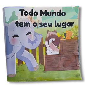 Livro infantil Todo Mundo Tem o Seu Lugar da LDM, capa com elefante e amigos no parque